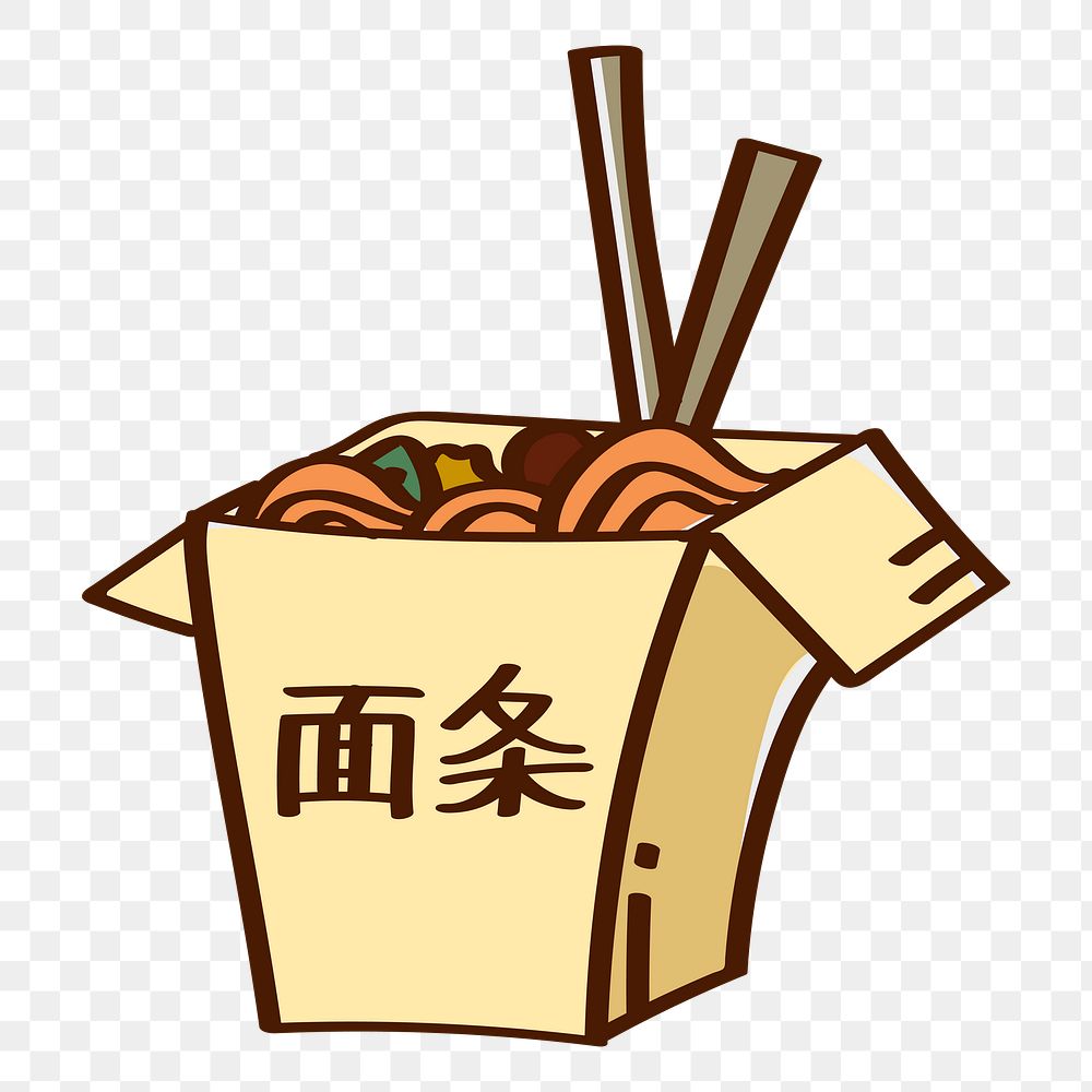 Png chinese takeout noodles doodle sticker, transparent background
