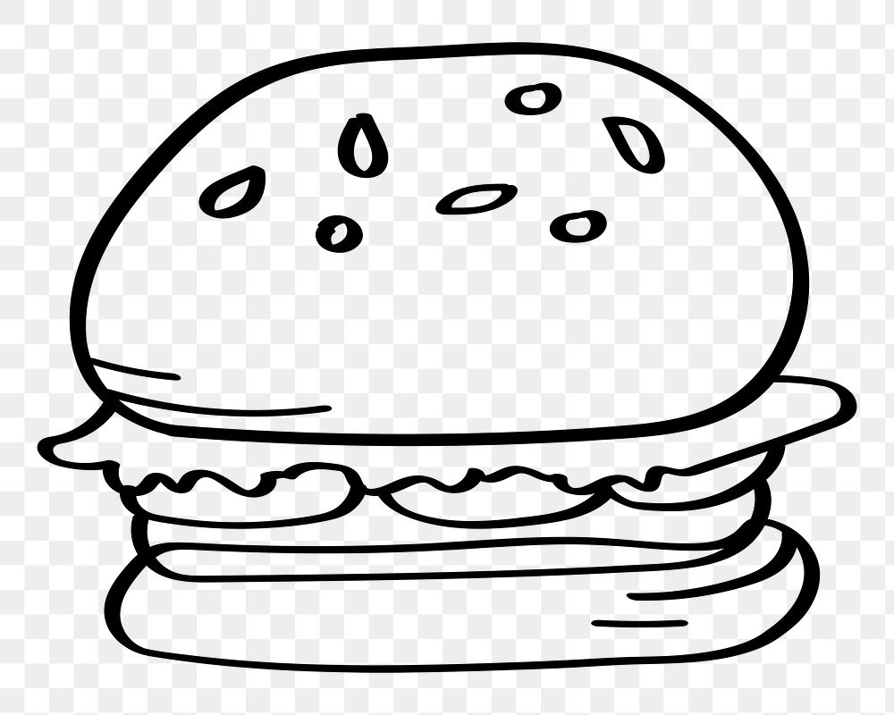 Png outline hamburger doodle sticker, transparent background