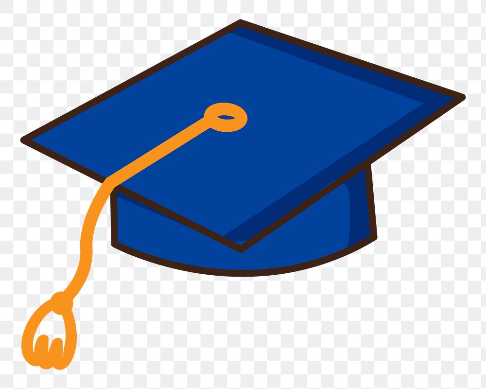 Png blue graduation cap doodle sticker, transparent background
