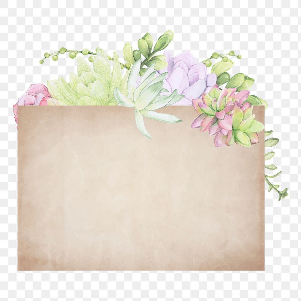 Png watercolored plant frame, transparent background