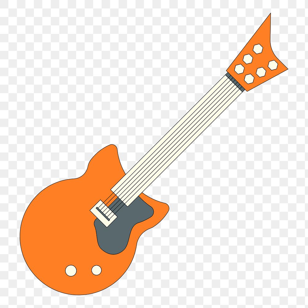 Png orange electric guitar sticker, transparent background