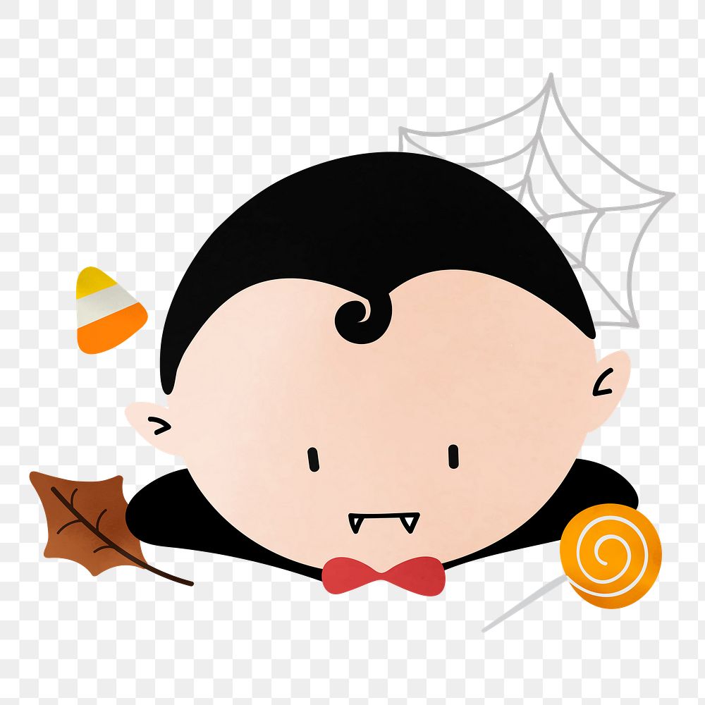 Png cute halloween vampire doodle sticker, transparent background