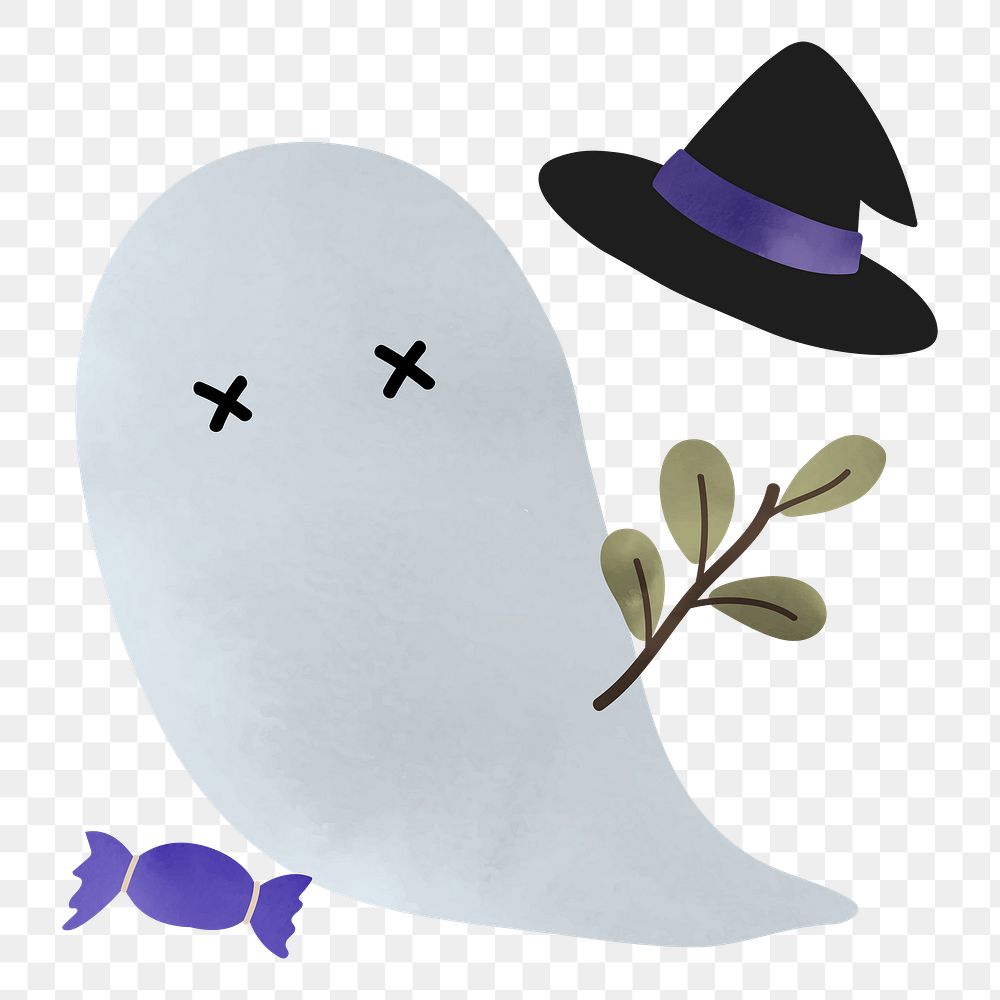 Png cute halloween ghost doodle sticker, transparent background