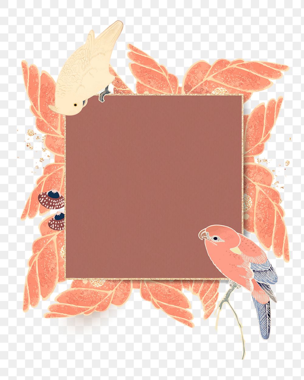 Png square botanical frame, transparent background