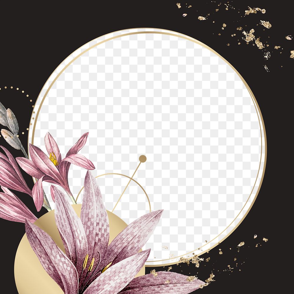 Png aesthetic round floral border frame, transparent background