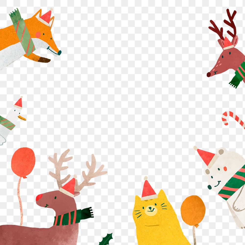 Cute animals png border, transparent background