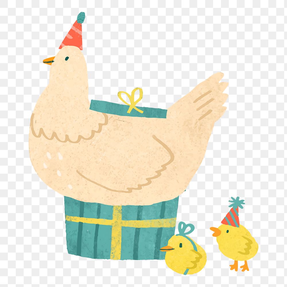 Png cute festive chickens doodle sticker, transparent background