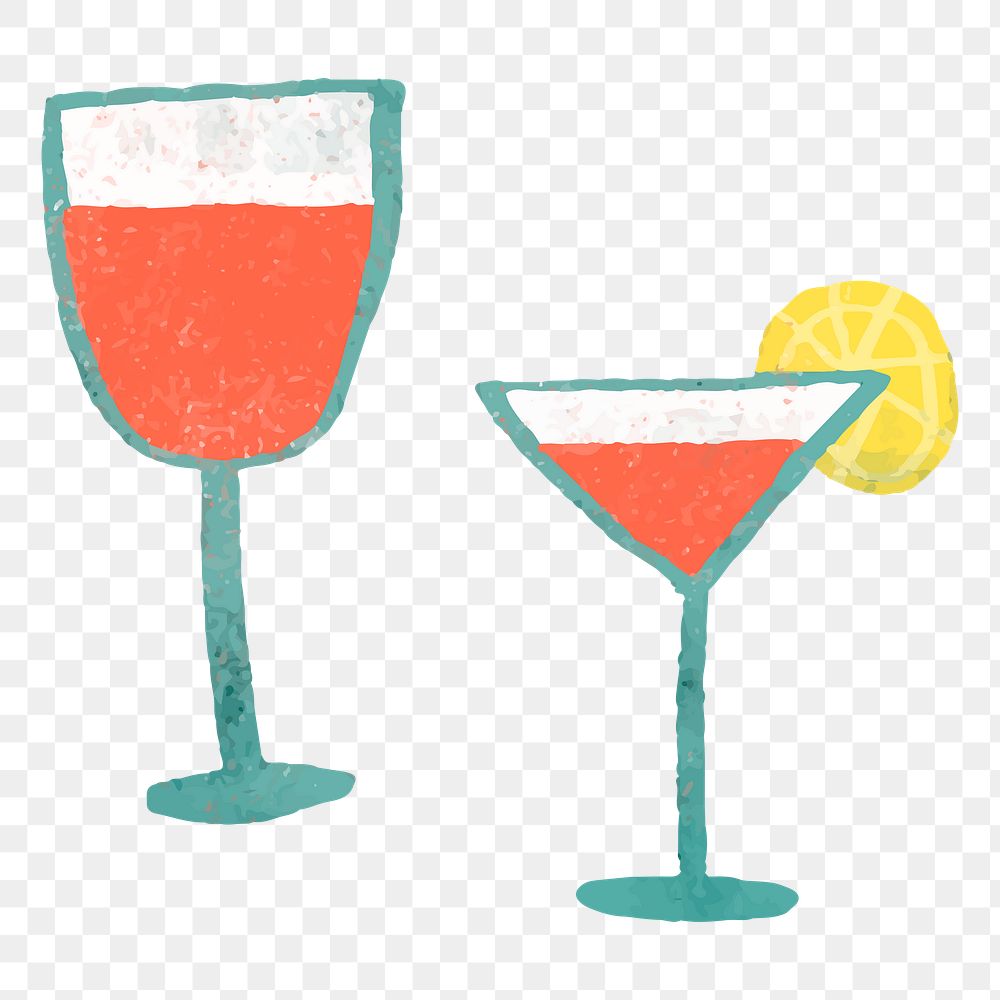 Png cocktail drinks doodle sticker, transparent background