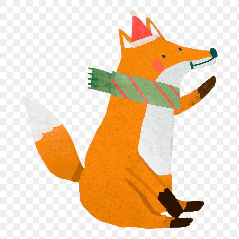 Png orange christmas fox doodle sticker, transparent background