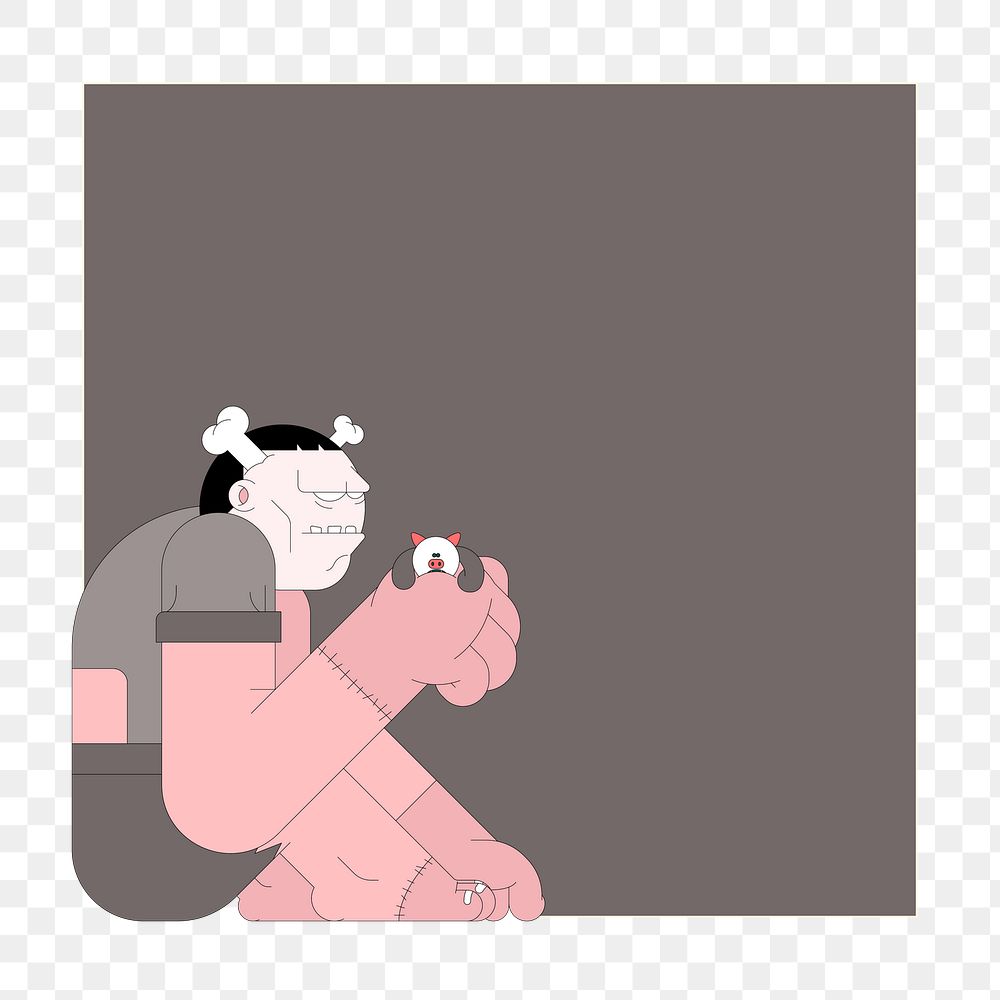 Frankenstein cartoon character png shape badge, transparent background