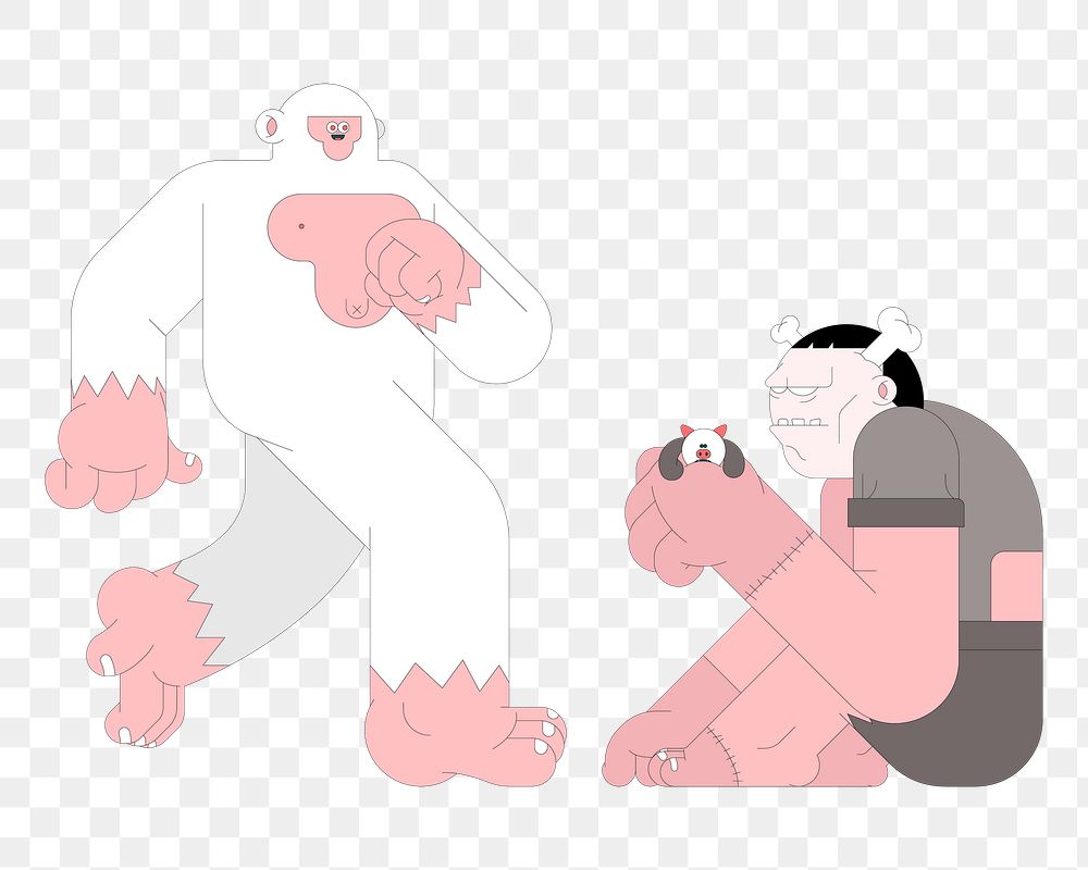 Png yeti and frankenstein halloween character sticker, transparent background
