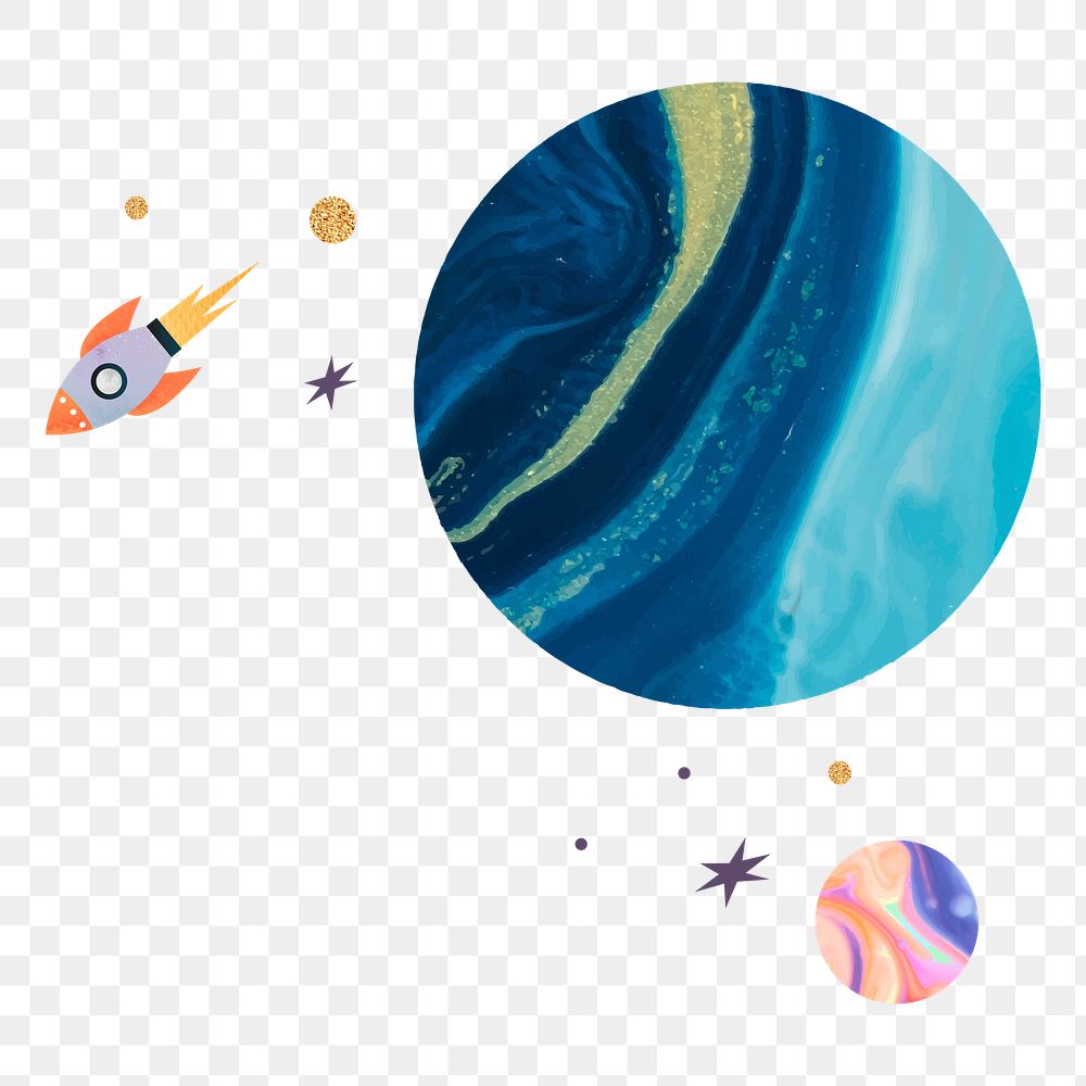 Png cute planets exploration design element, transparent background