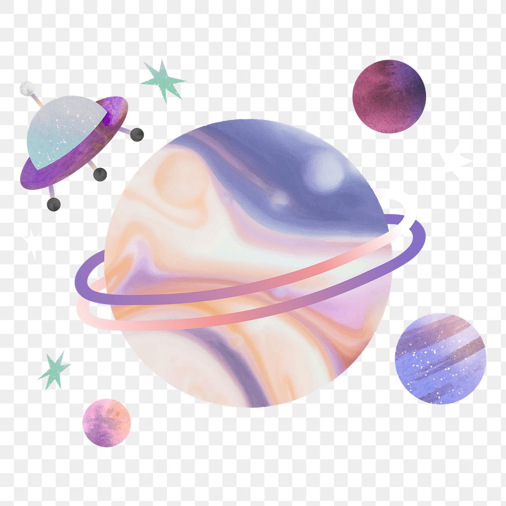 Png cute pastel Saturn design element, transparent background