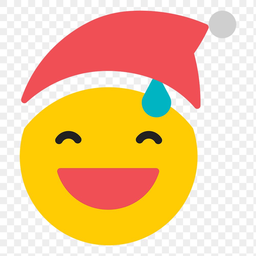 Png yellow santa sorry face emoji, transparent background