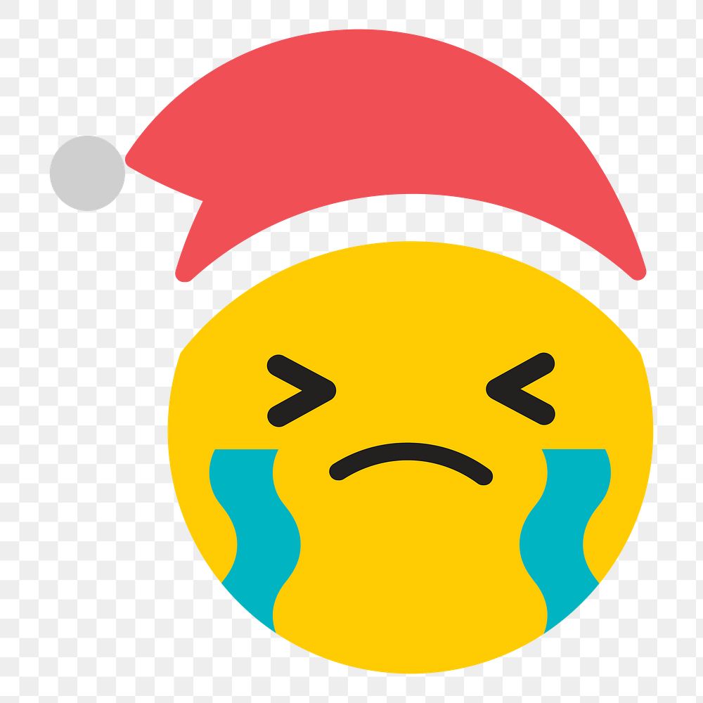 Png yellow santa crying emoticon, transparent background