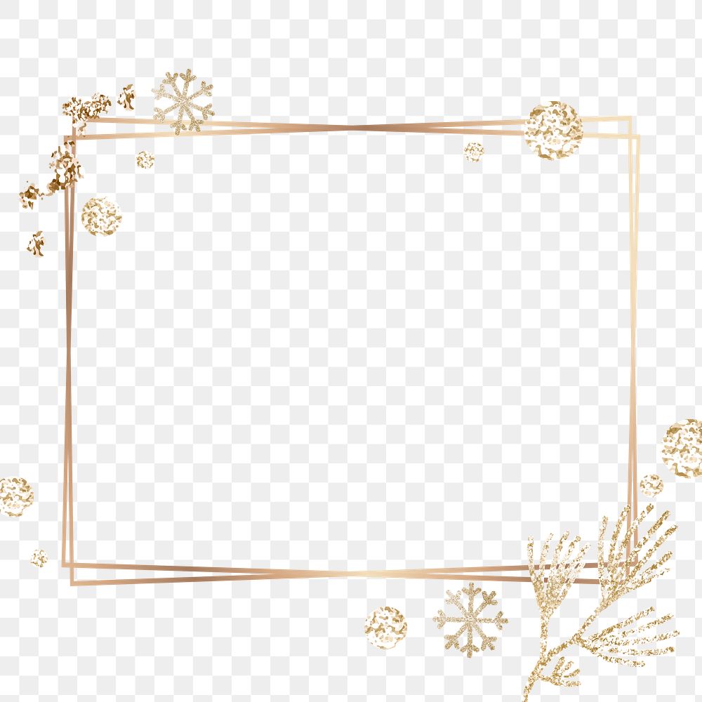 Gold winter png frame, transparent background