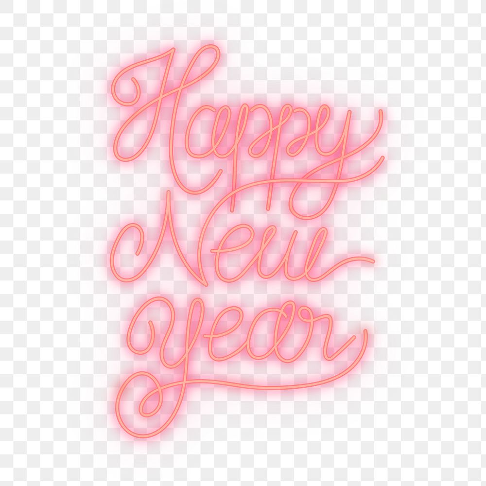 Png happy new year neon word element, transparent background