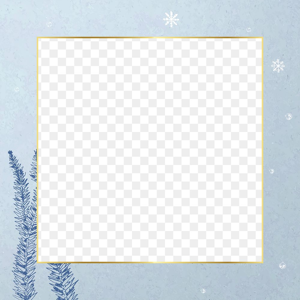 Png blue botanical design border frame, transparent background