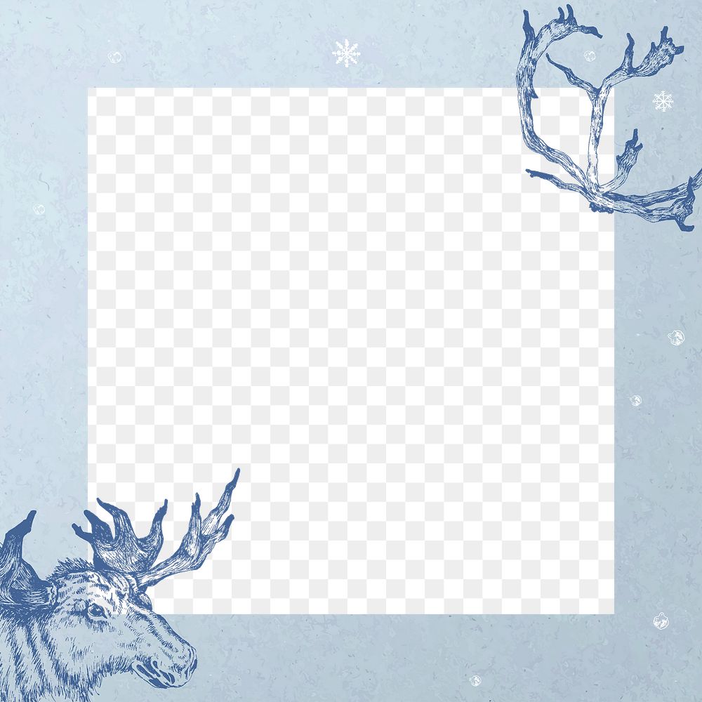 Png blue winter design border frame, transparent background
