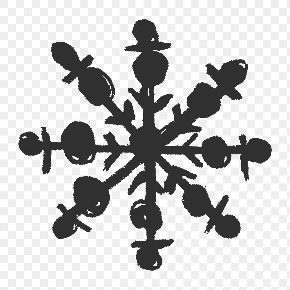 Png single doodle snowflake illustration, transparent background