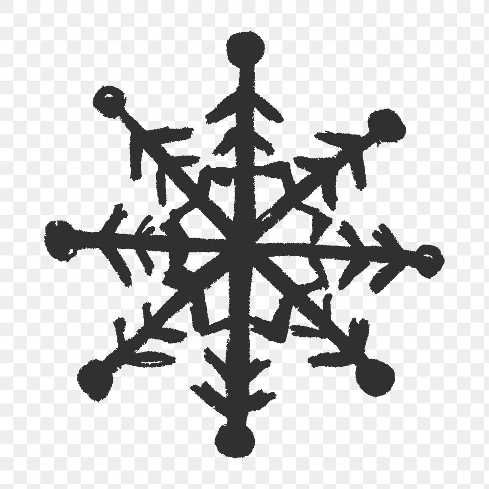 Png black doodle snowflake illustration, transparent background