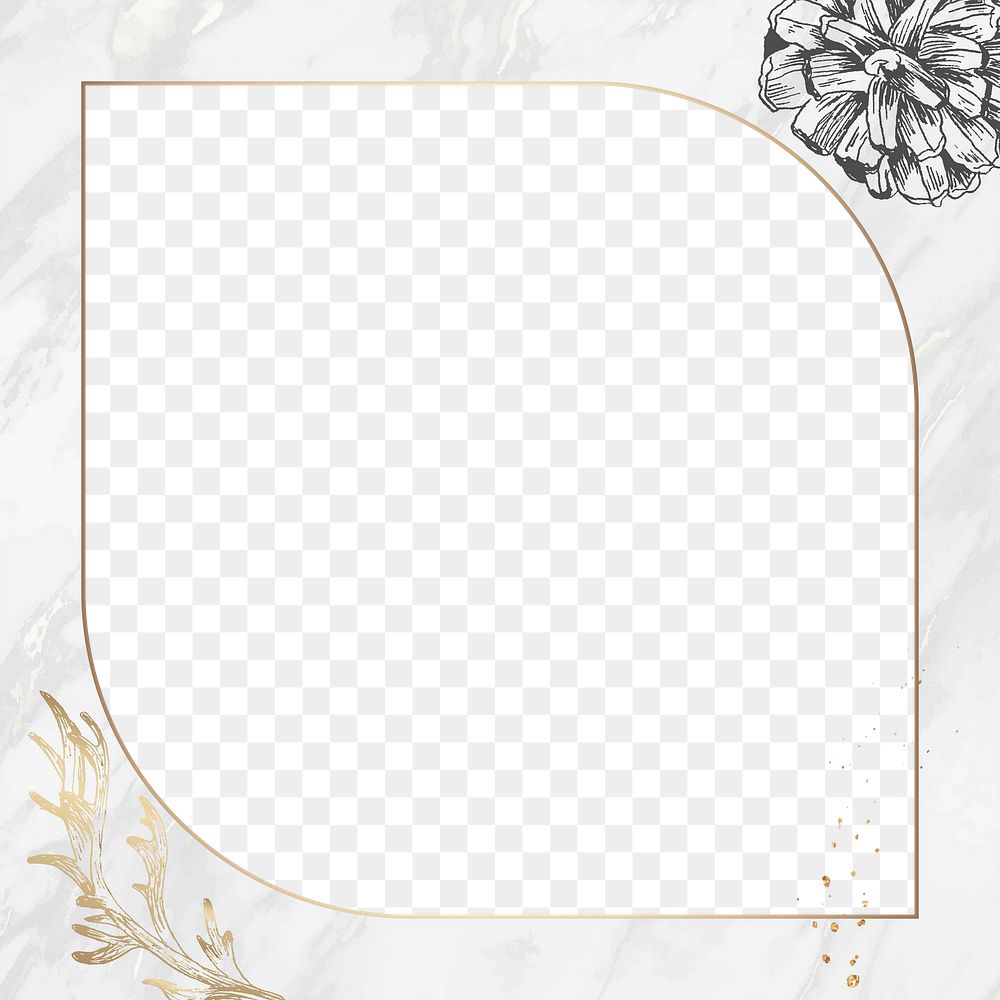 Png botanical marble design border frame, transparent background