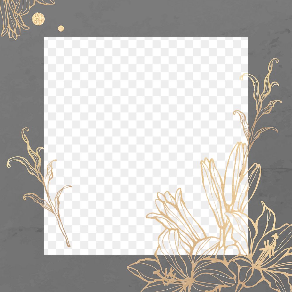 Png golden flower border frame, transparent background