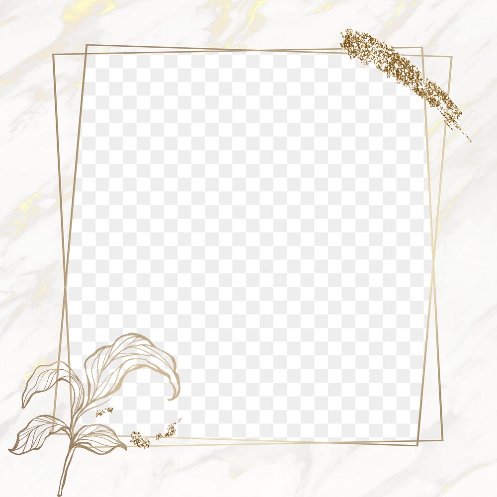 Png aesthetic leaves design border frame, transparent background