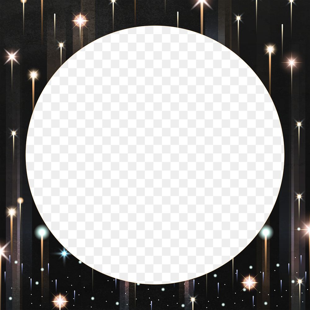 Png shiny fireworks round border frame, transparent background