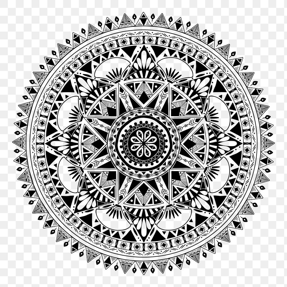 Png black boho mandala design element, transparent background