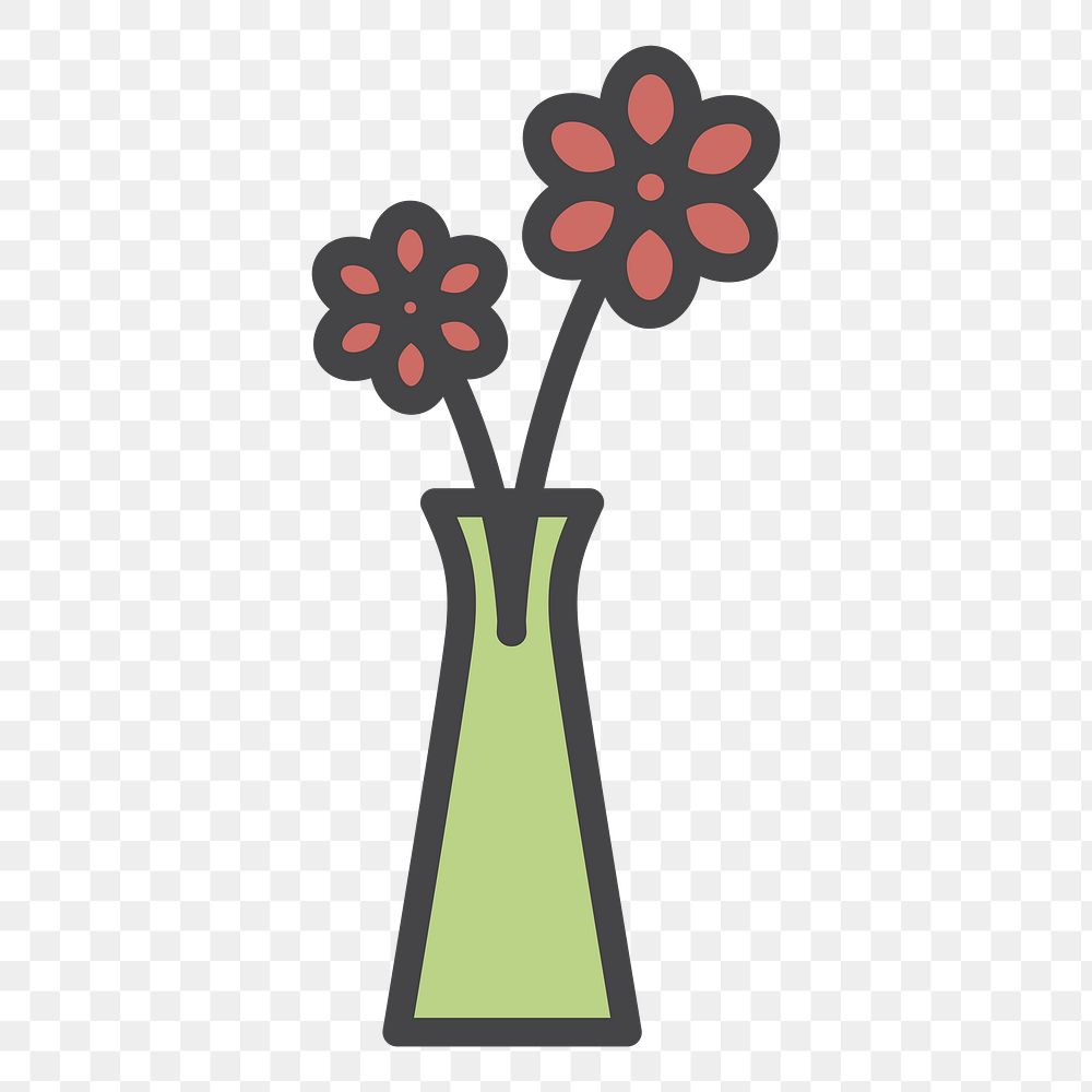 PNG flowers in vase illustration sticker, transparent background