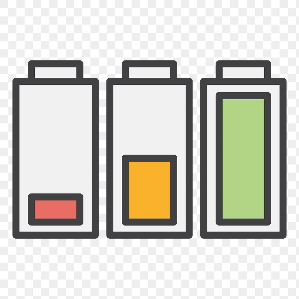 PNG batteries with different levels illustration sticker, transparent background