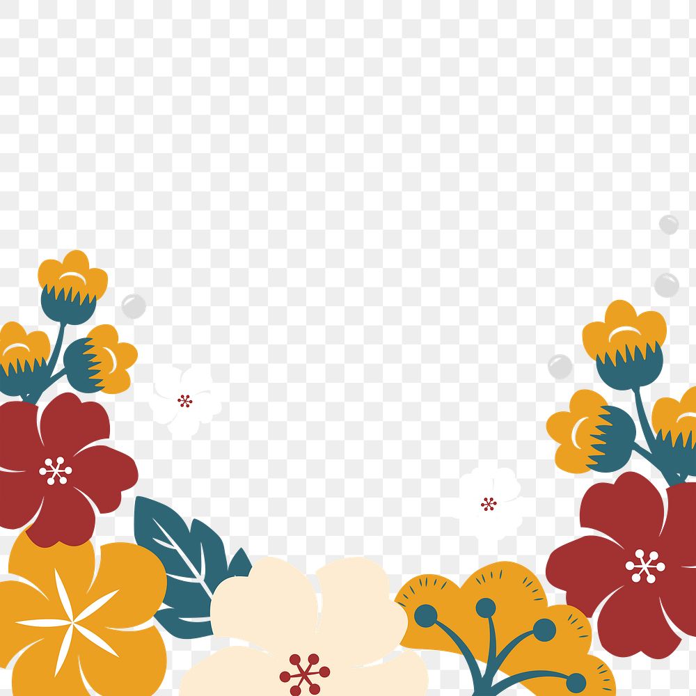 Colorful flowers png border, transparent background