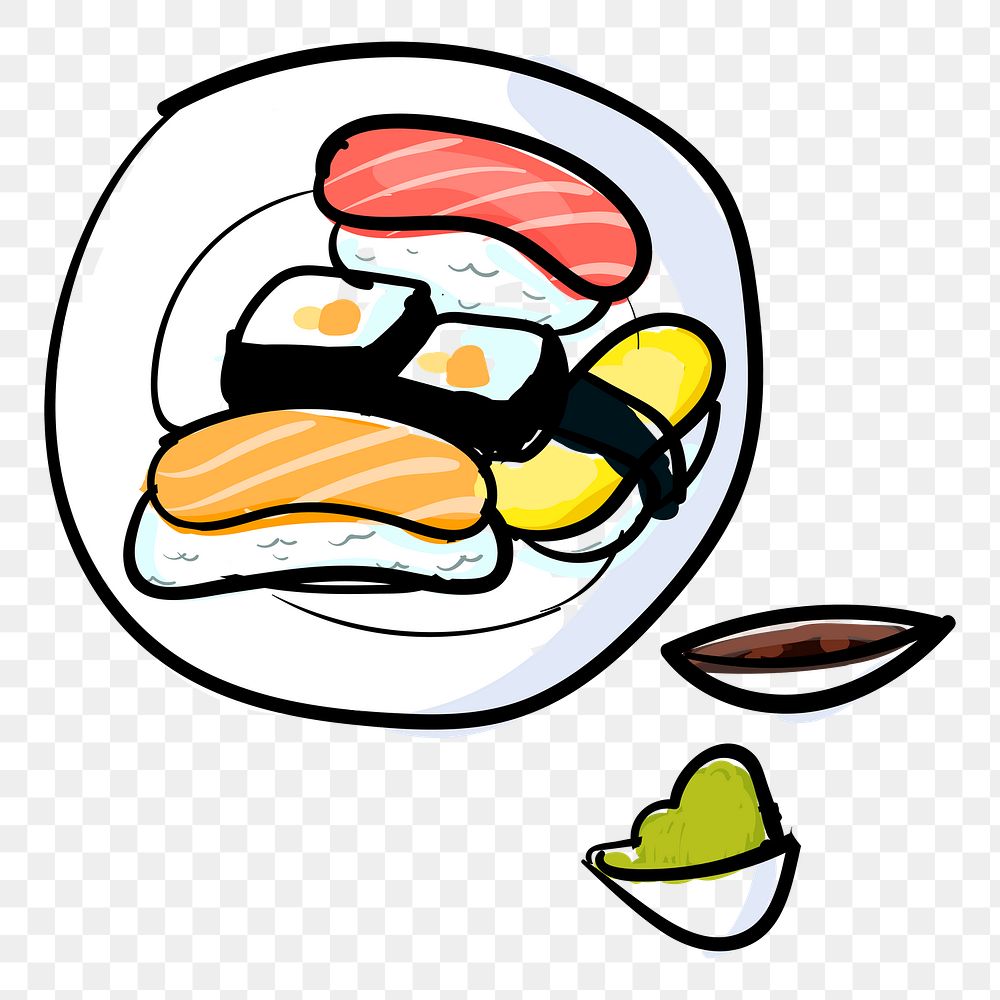  Png sushi set illustration sticker, transparent background