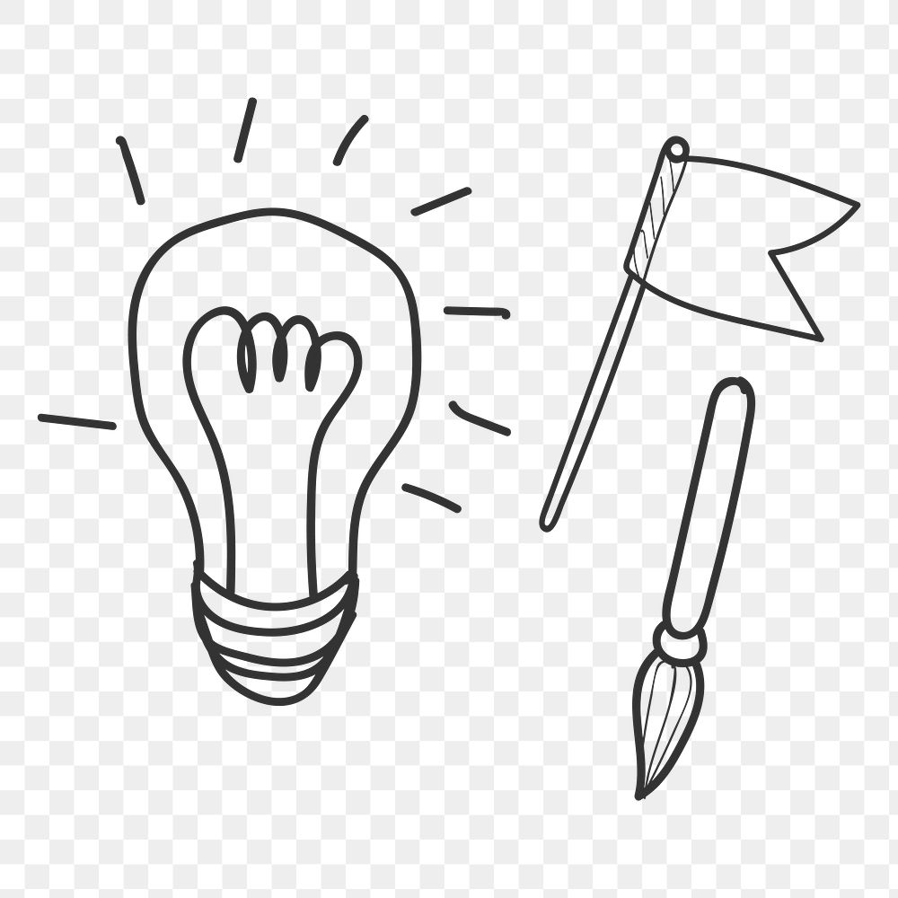 Png lightbulb doodle element, transparent background