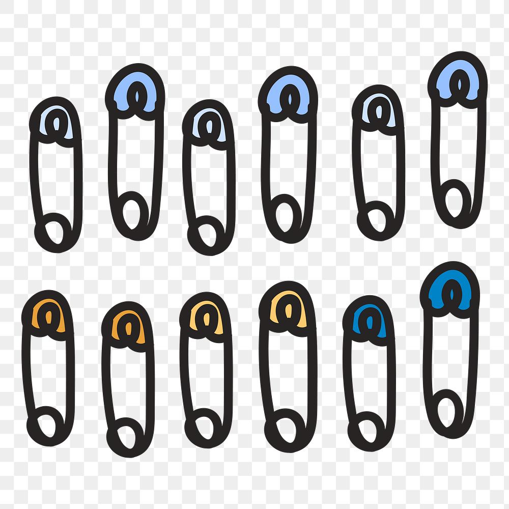 Safety pin doodle png element, transparent background