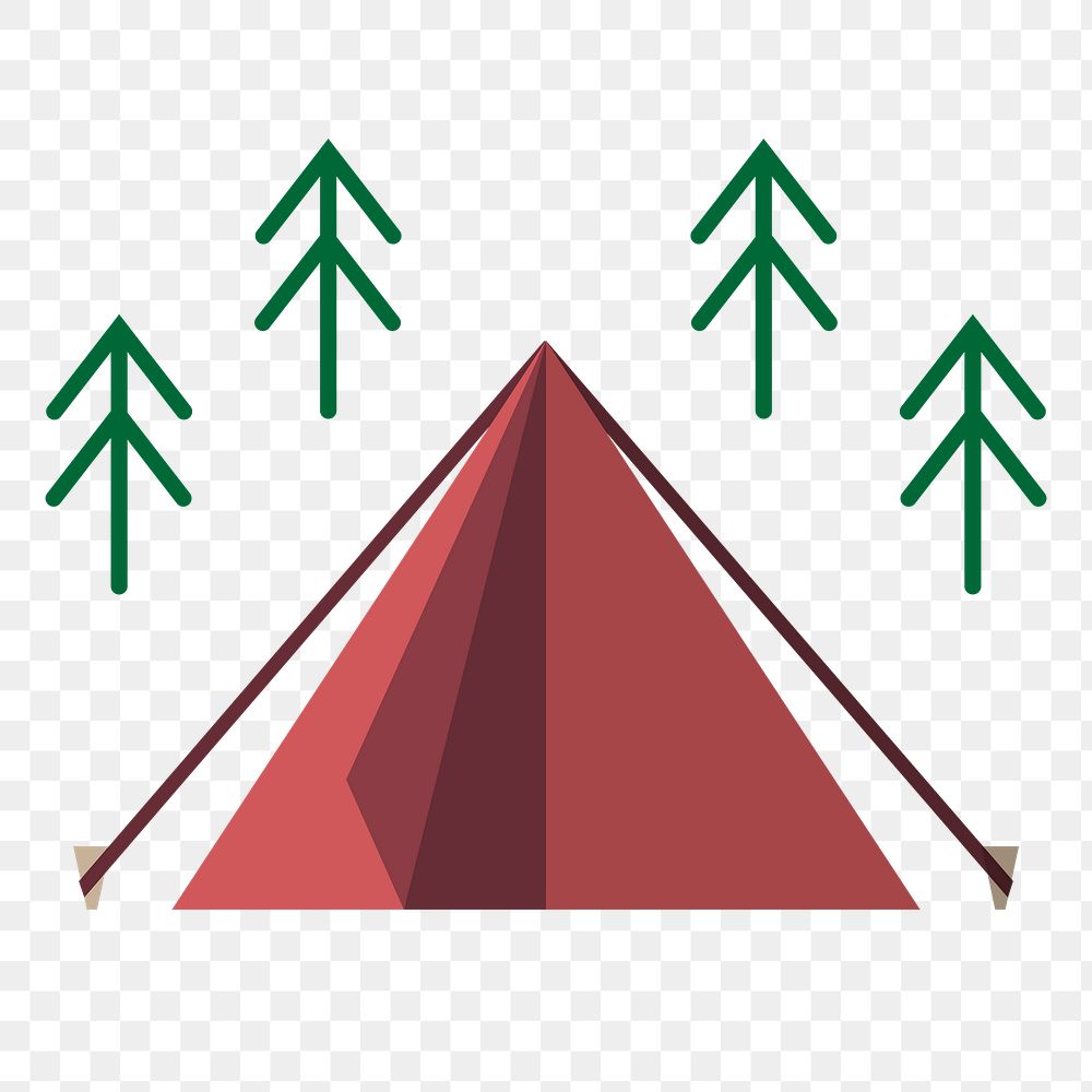  Png red camping tent flat sticker, transparent background