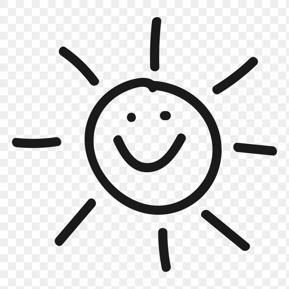  Png smiley sun doodle design element, transparent background
