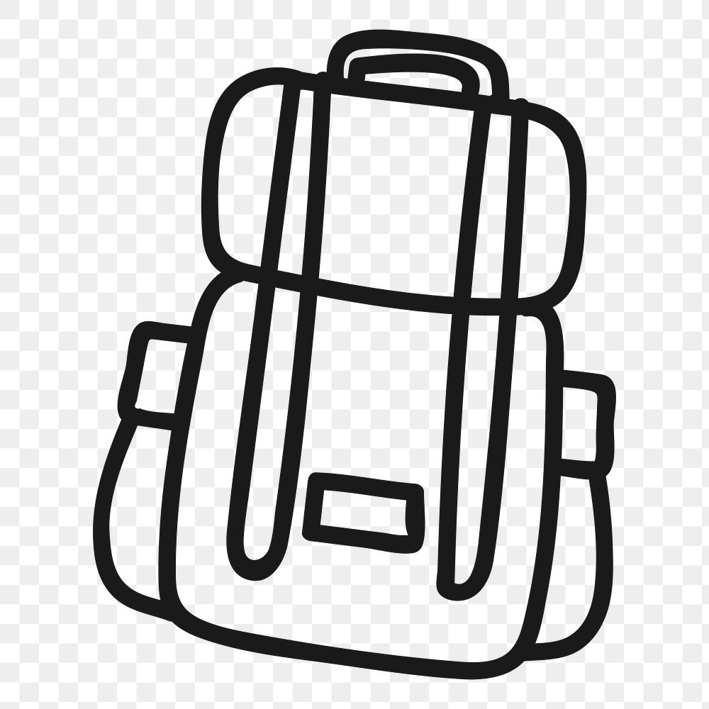  Png travel backpack doodle design element, transparent background