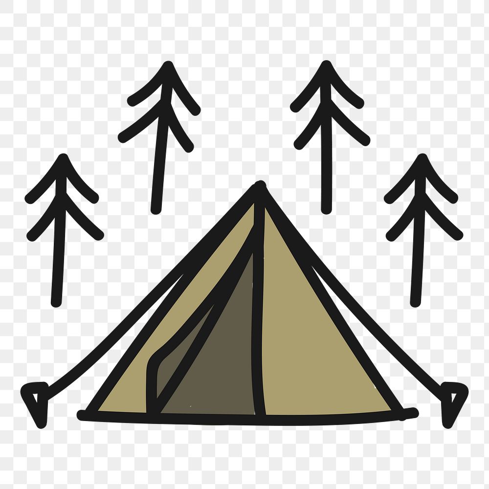  Png camping in nature doodle sticker, transparent background