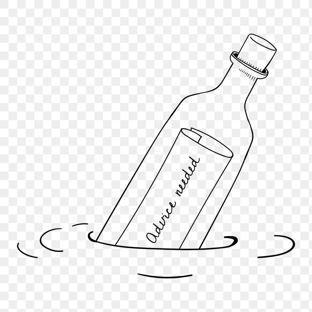 Png message bottle element, transparent background