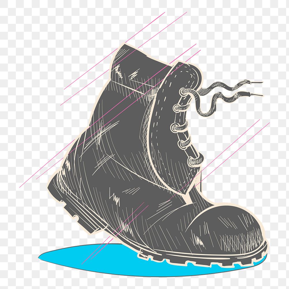 Png wanderlust boot illustration element, transparent background