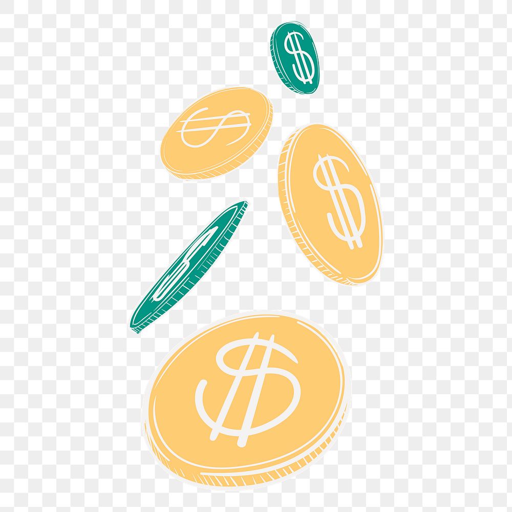 Png coins illustration element, transparent background
