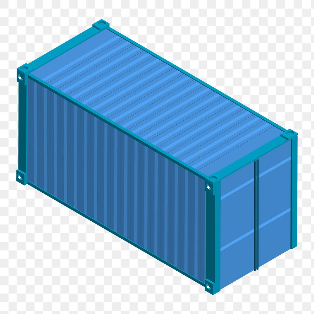 Png blue cargo container illustration, transparent background