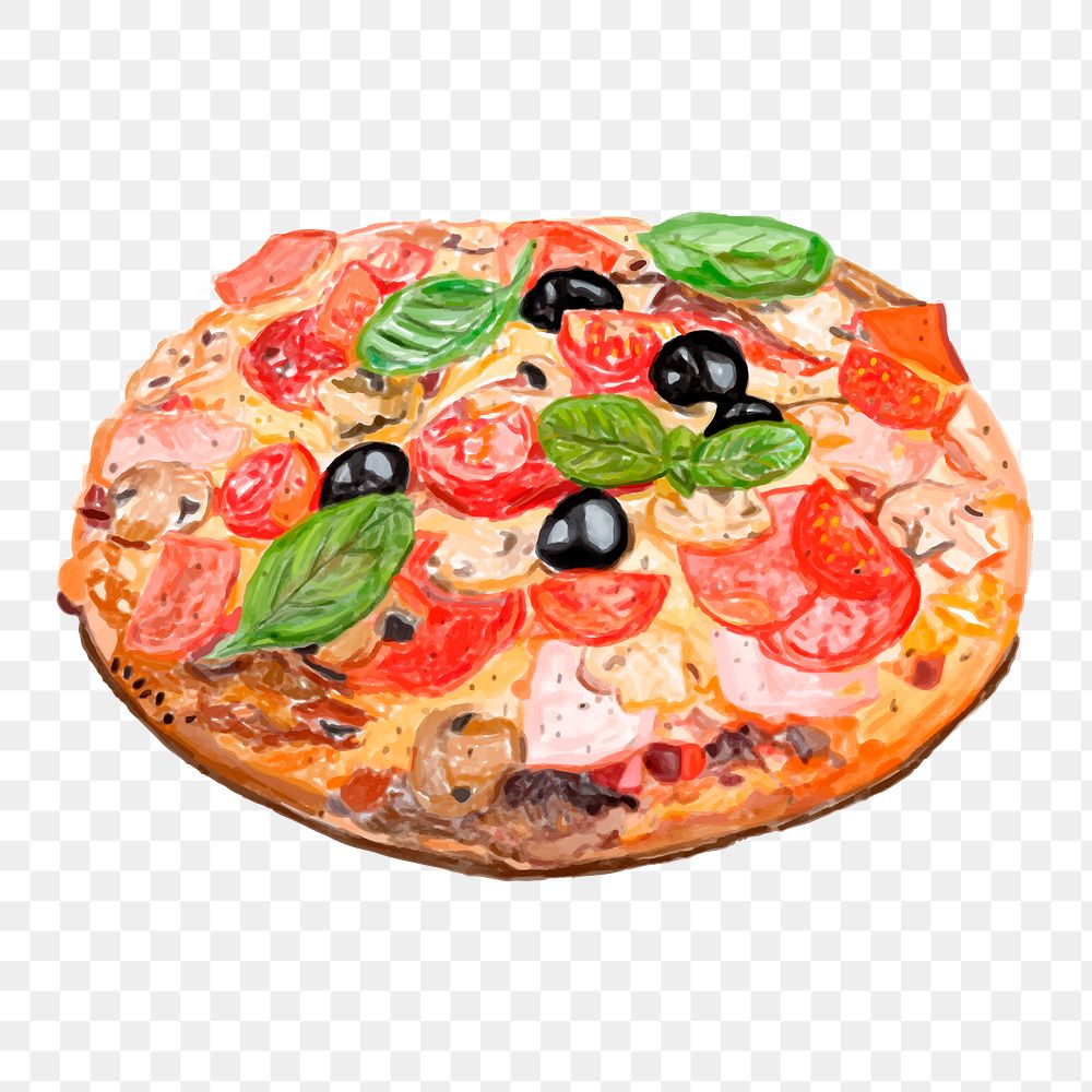 Png Italian pizza watercolor illustration, transparent background