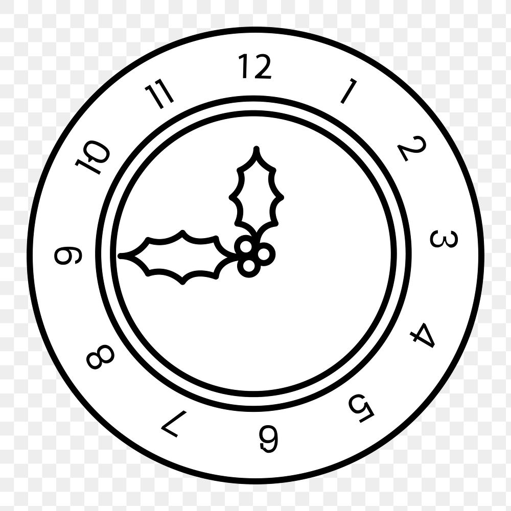 Png Christmas design clock illustration, transparent background