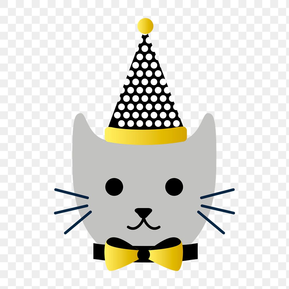 Png gray party cat illustration, transparent background