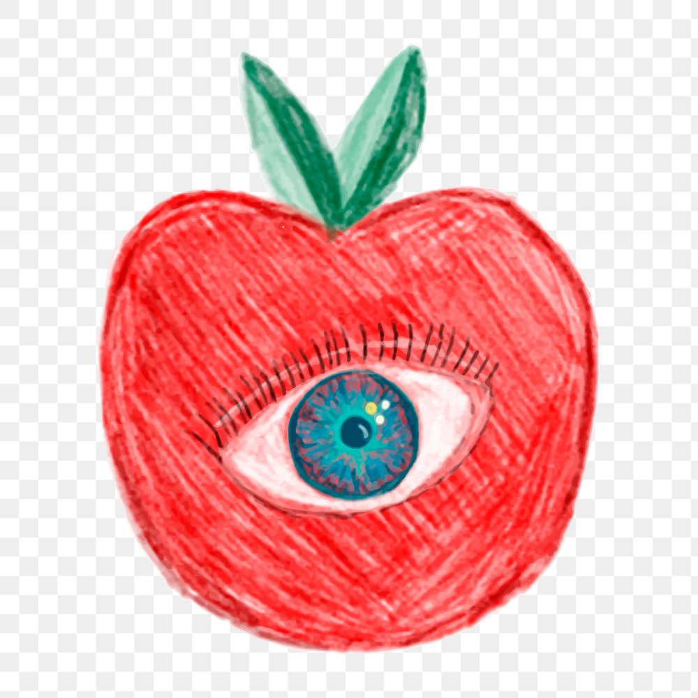 Png eye on apple  sticker, transparent background