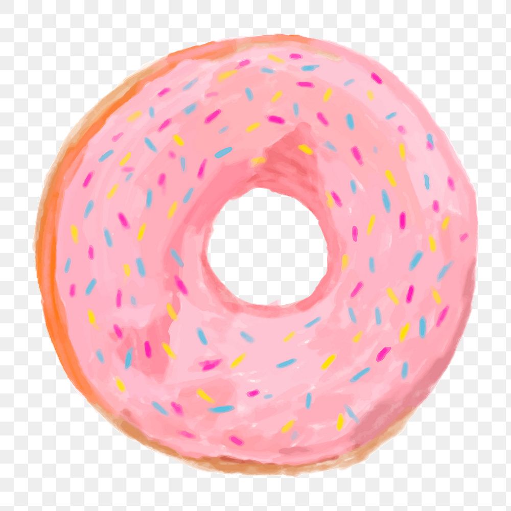 Png pink donut doodle  sticker, transparent background
