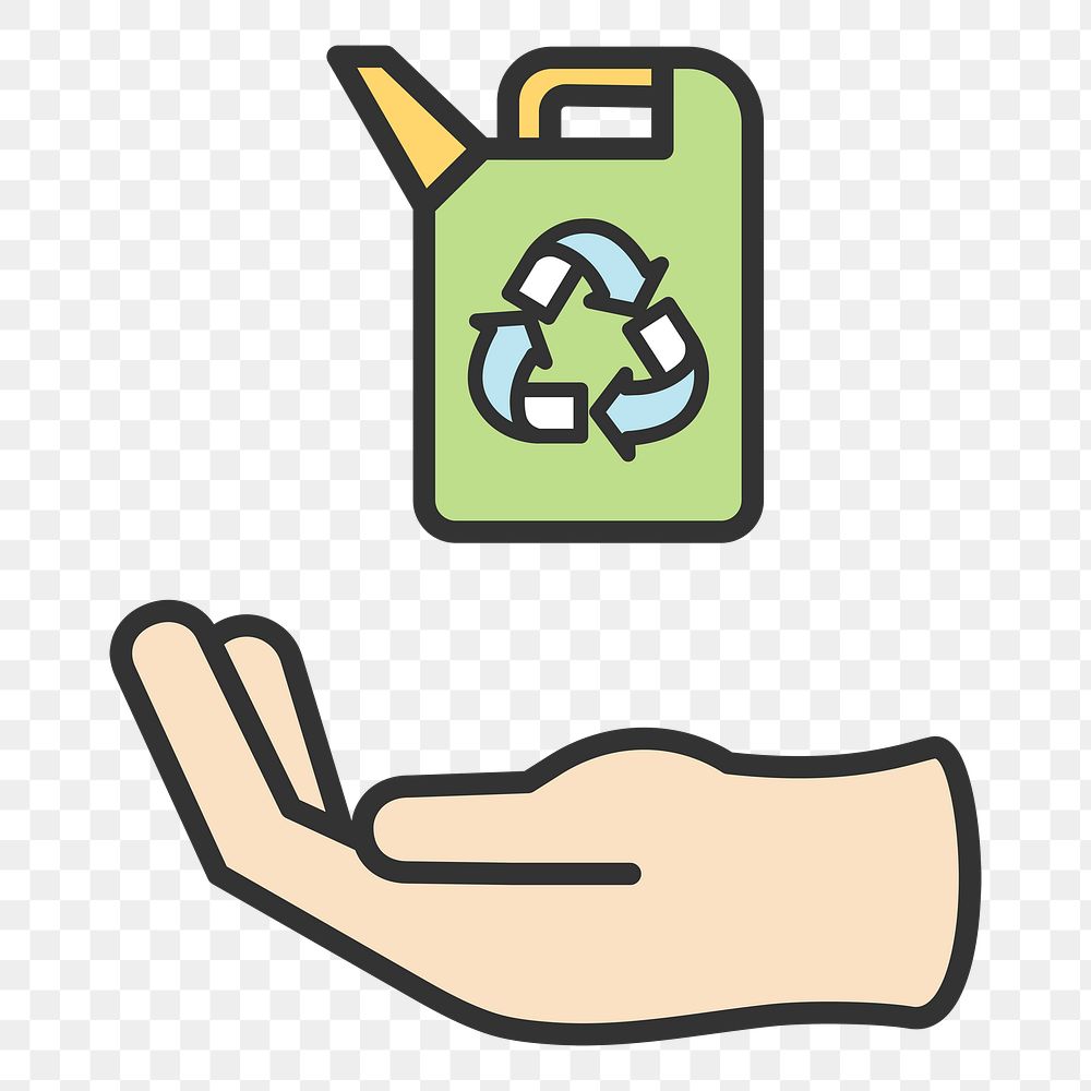 PNG hand & biofuel illustration sticker, transparent background